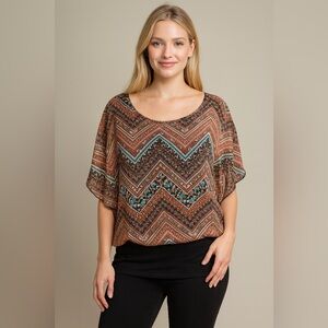 Lavish brand lightweight brown tones, breezy top with stretch fabric. Size Large